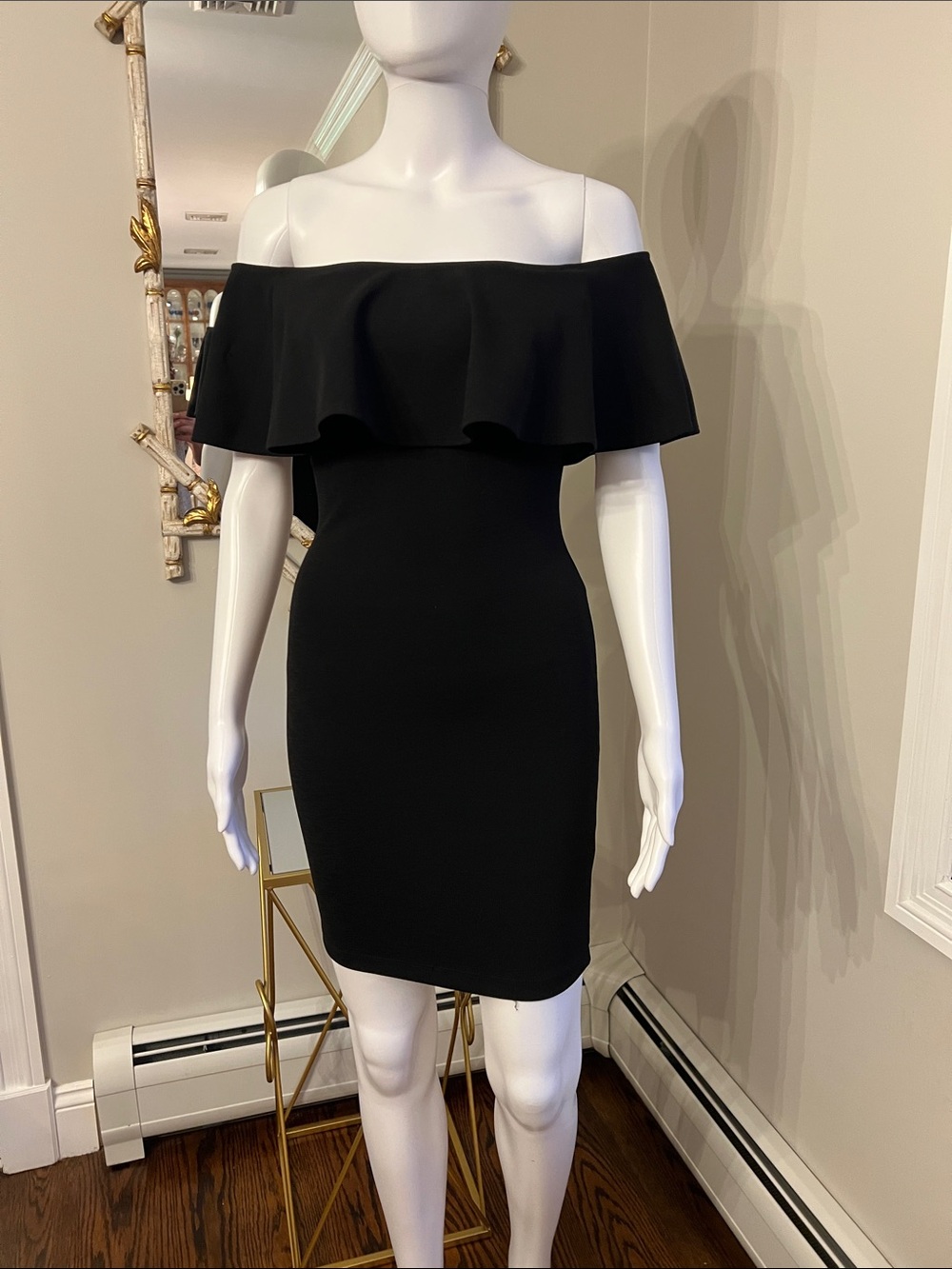Windsor Black Off-Shoulder Ruffle Bodycon Dress